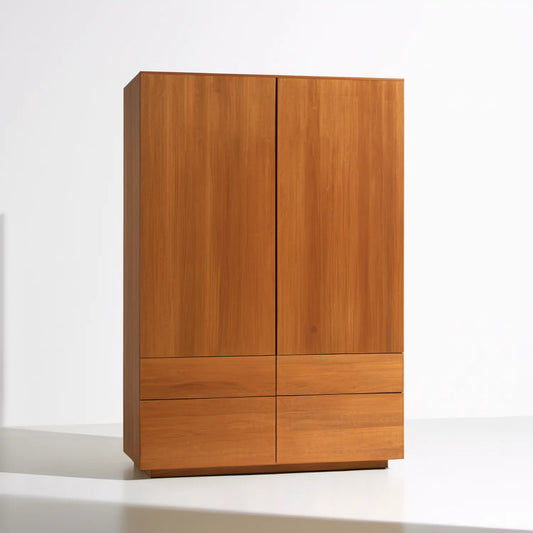 Brązowa dwudrzwiowa szafa z 4 szufladami, 100 × 55 × 200 cm