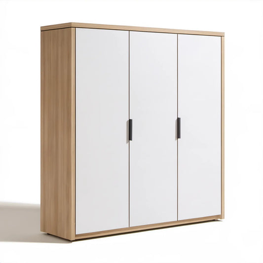 Trzydrzwiowa szafa ubraniowa 180 x 60 x 200 cm Biała/Dąb sonoma/Czarna