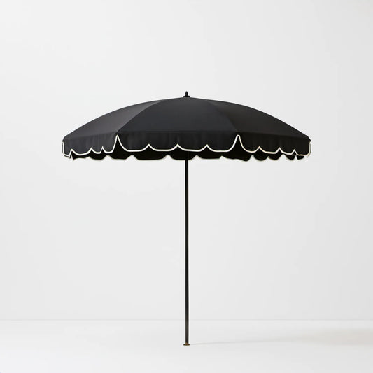 Czarny parasol ogrodowy z białą lamówką, okrągły Ø270 cm, wysokość 250 cm